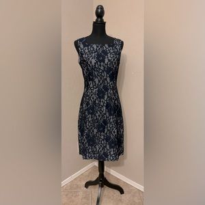 Etcetera sheath dress. Navy,white check with a gorgeous navy lace overlay.